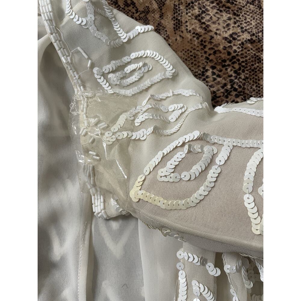 NWT AJ Bari White Cream Beaded Sequin Silk Oversized Long Sleeve Shirt Jacket 14 - Picture 9 of 9